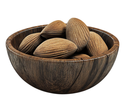 Almond in a bowl isolated on transparent background