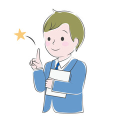 ポイントを説明するスーツを着た男性