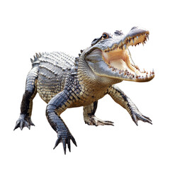 Fototapeta premium Crocodile attacking A crocodile snaps its jaws quickly, lunging towards prey. full length isolate on transparent background