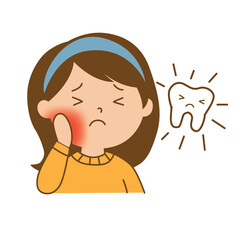 A woman has a severe toothache, illustration cartoon on white background