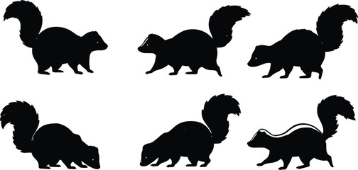 Animal silhouettes skunks wildlife design elements