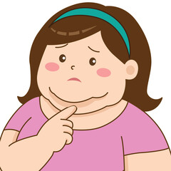 Fat woman face neck with a double chin, illustration cartoon on white background