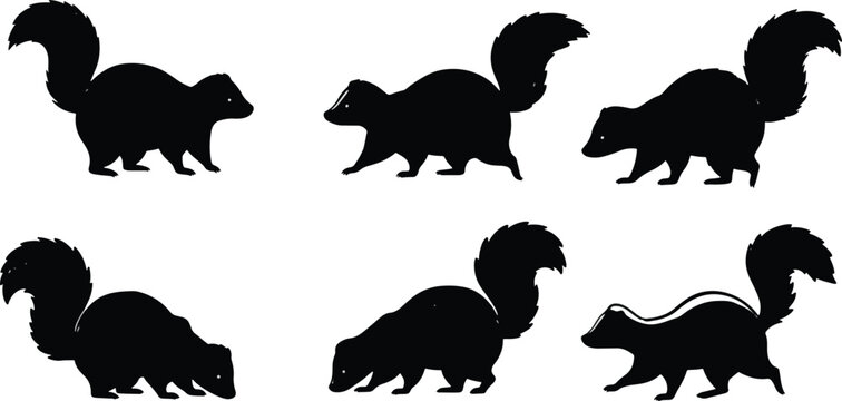 Animal silhouettes skunks wildlife design elements