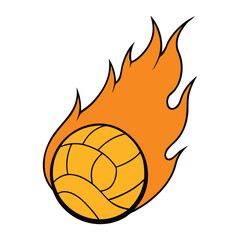 A blazing volleyball engulfed in fierce flames, soaring through the air with fiery speed and unstoppable energy — a symbol of power, passion, and explosive gameplay.
