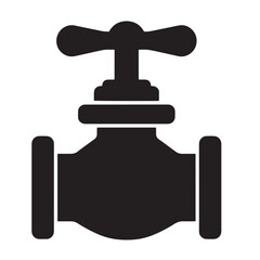 Black and white graphic illustration of a water tap or valve icon on a white background