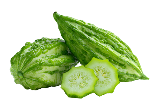 Bitter gourd or bitter melon (Momordica Charantia)  isolated on a transparent background