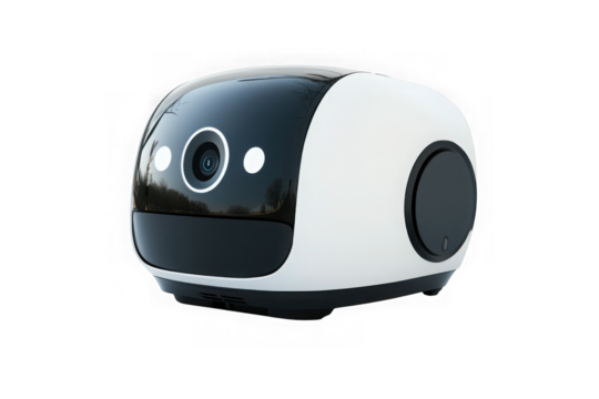 Robotic pet camera monitor, smart home security, ai tracking, interactive toy, pet tech, gadget, device isolated on transparent background