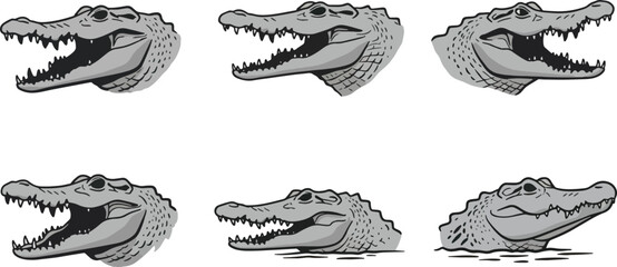 Crocodile heads collection illustration