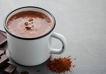 Cozy Hot Chocolate with Chocolate Pieces and Cocoa Powder