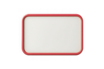 3d rendered rectangular whiteboard with rounded corners and red frame, presentation board, message board, notice board, isolated on transparent background