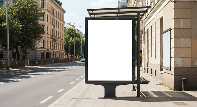 Vertical Blank Billboard Mockup at City Bus Stop