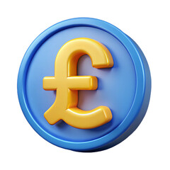 Obraz premium Golden pound sterling symbol on a blue coin against transparent background