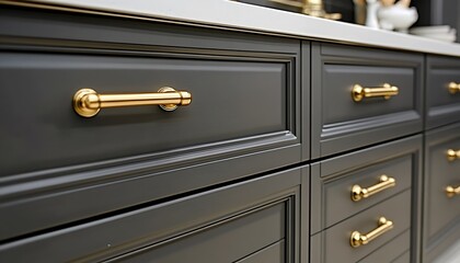 Elegant Luxury Kitchen Cabinets with Gold Handles and Marble Countertop in a Modern Interior Design Setting