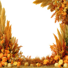 pampas grass arch frame with golden dried foliage wedding decor isolated on transparent background