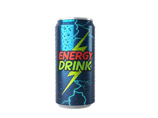 Blue energy drink can with lightning bolt design