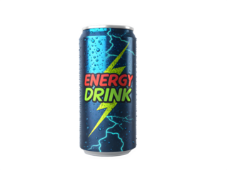 Blue energy drink can with lightning bolt design