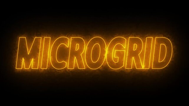 Flickering neon yellow microgrid sign animated on black background. neon microgrid text animation