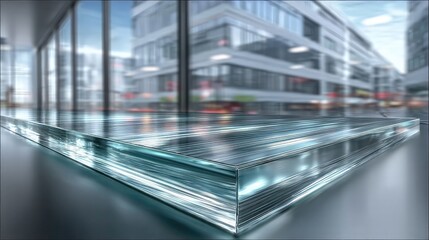Transparent glass used in minimalist architecture highlighting structure, clarity, energy efficiency, daylight flow, innovative materials, and modern urban construction detail.
