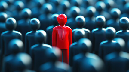 A red and black figure stands out against a crowd of black figures, creating a striking contrast.