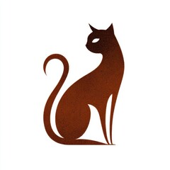 Stylized Seated Cat Illustration in Dark Orange and Brown