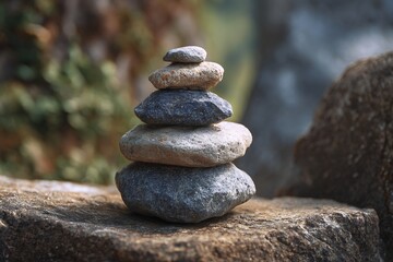 Stack of Zen stones on beach