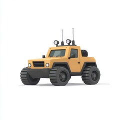 Tan Low Poly Off Road Vehicle 3D Model on White Background