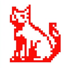 Fototapeta premium Red Pixel Art Cat on White Background