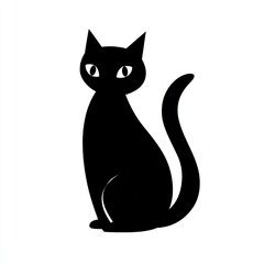 Silhouette of a Black Cat on White Background