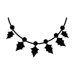 Christmas garland with holly clean vector silhouette 