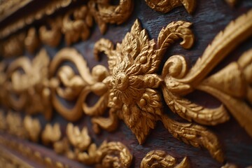 Obraz premium Thai gold pattern decorating the temple doors