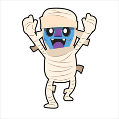 ミイラのキャラクターが、両手をあげて楽しそうにしているイラスト