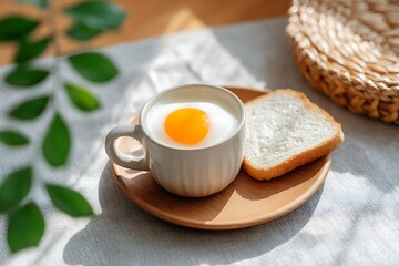 Boiled egg and toast, breakfast concept.