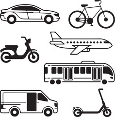 Transport and Mobility Icons – Linear Vehicle Outline Vector Pack
