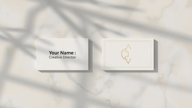 Business Card Mockup on Marble with Shadow Overlay, Minimalist Branding Mockup with Logo, Modern Business Card Design on Stone