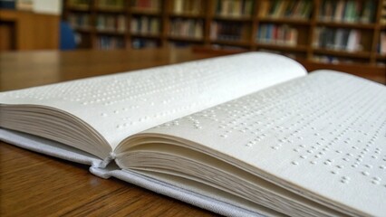 Close Up of Embossed Braille Text on Textbook Page in School Library for Inclusive Learning