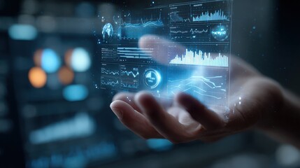 Fototapeta premium Data Visualization on Hand Displaying Financial Charts and Information