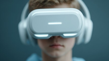 Young individual immersed in a virtual reality headset, exploring digital world.