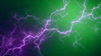 Abstract lightning bolts illuminate a vibrant green and purple background, creating dynamic energy