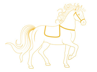 Vector golden line illustration of horse