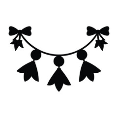 Christmas garland with bows clean vector silhouette 