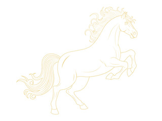 Vector golden line illustration of horse