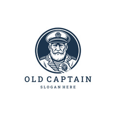 Vintage old captain logo with nautical and rustic charm.