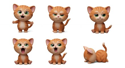 Fototapeta premium Cartoon ginger cat set with various expressions