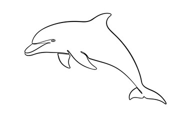 Obraz premium dolphon, continuous one line art silhouette, black and white, vector illustration, isolated on white background
