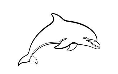 Obraz premium dolphon, continuous one line art silhouette, black and white, vector illustration, isolated on white background