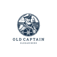 Vintage old captain logo with nautical and rustic charm.