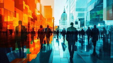 Abstract modern geometric image of negotiators and global scenes