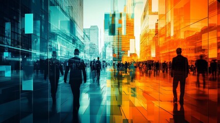 Abstract modern geometric image of negotiators and global scenes