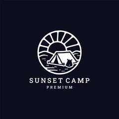 Retro sunset camp logo with vintage outdoor style.
