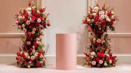 Elegant floral arrangement for wedding ceremony stage backdrop